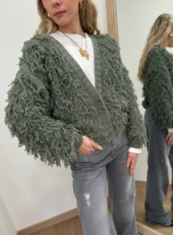 Shop Online Cardigan in maglia con sfrangiature salvia HaveOne