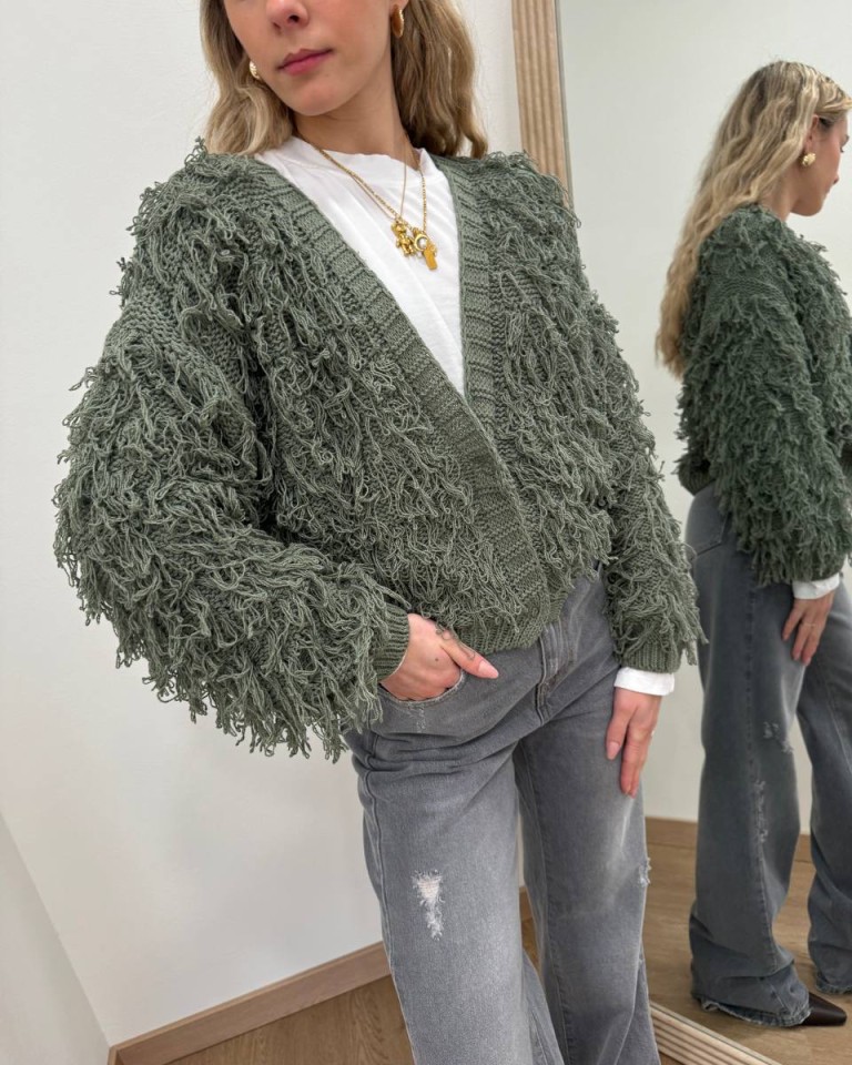 Cardigan in maglia con sfrangiature salvia HaveOne Shop Online Cardigan in maglia con sfrangiature salvia HaveOne