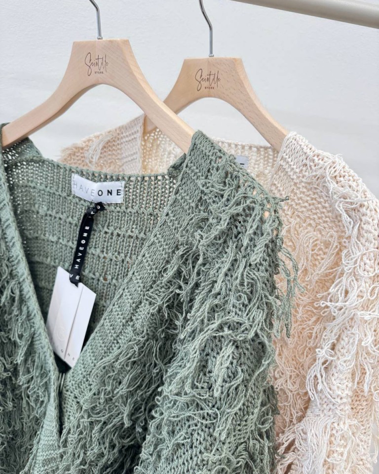 Cardigan in maglia con sfrangiature salvia HaveOne Shop Online Cardigan in maglia con sfrangiature salvia HaveOne