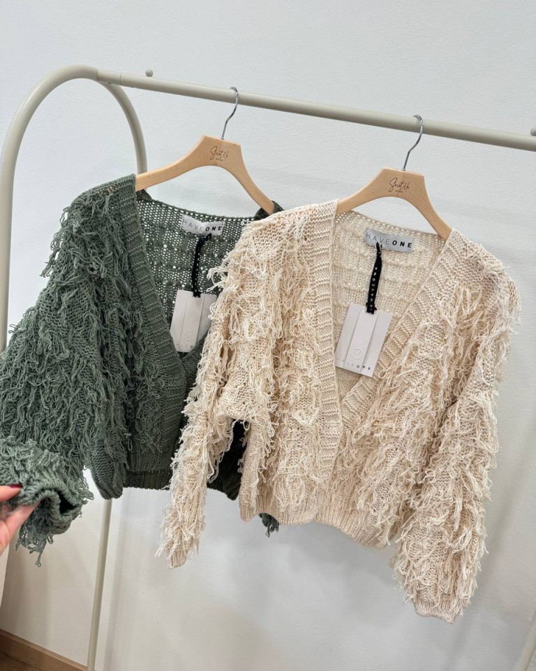 Cardigan in maglia con sfrangiature salvia HaveOne Shop Online Cardigan in maglia con sfrangiature salvia HaveOne
