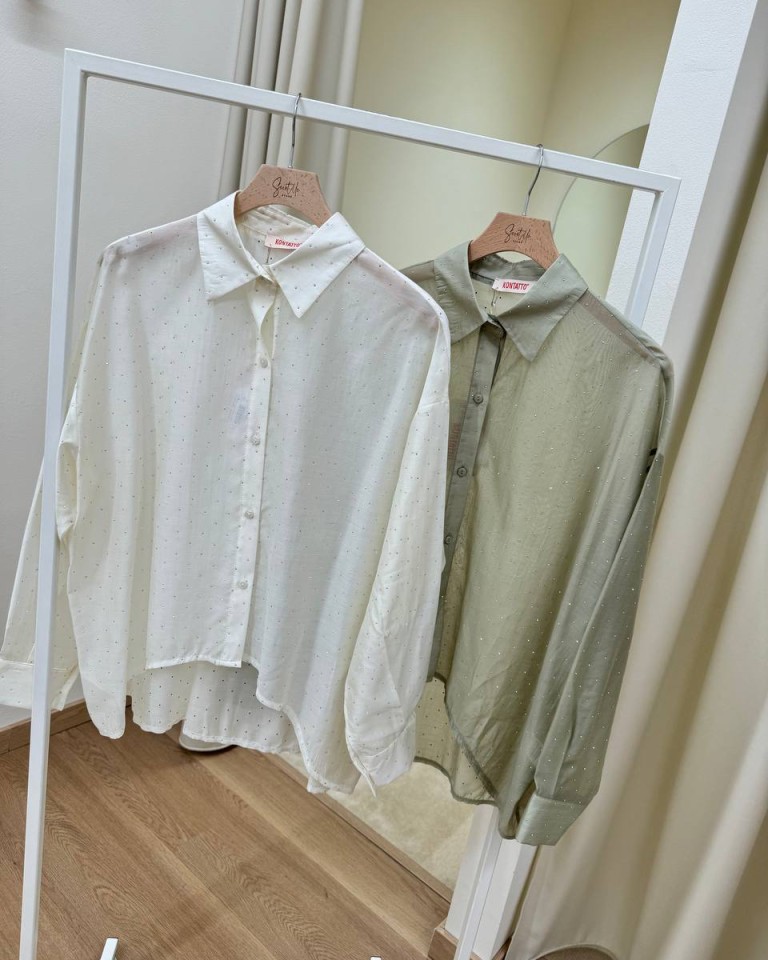 Camicia strass semitrasparente avorio Kontatto Shop Online Camicia strass semitrasparente avorio Kontatto