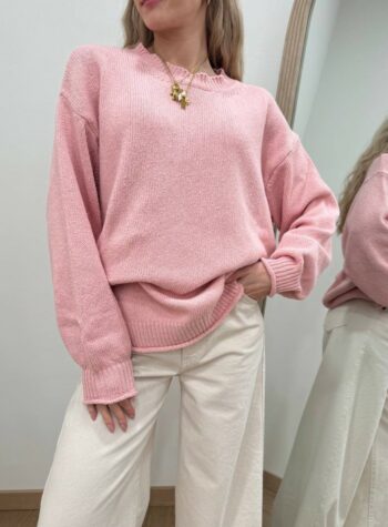 Shop Online Maglione basic girocollo rosa pastello Vicolo