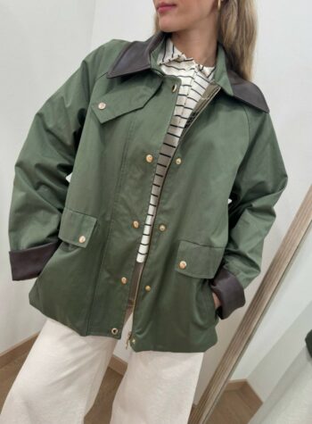 Shop Online Trench corto verde militare collo ecopelle Vicolo