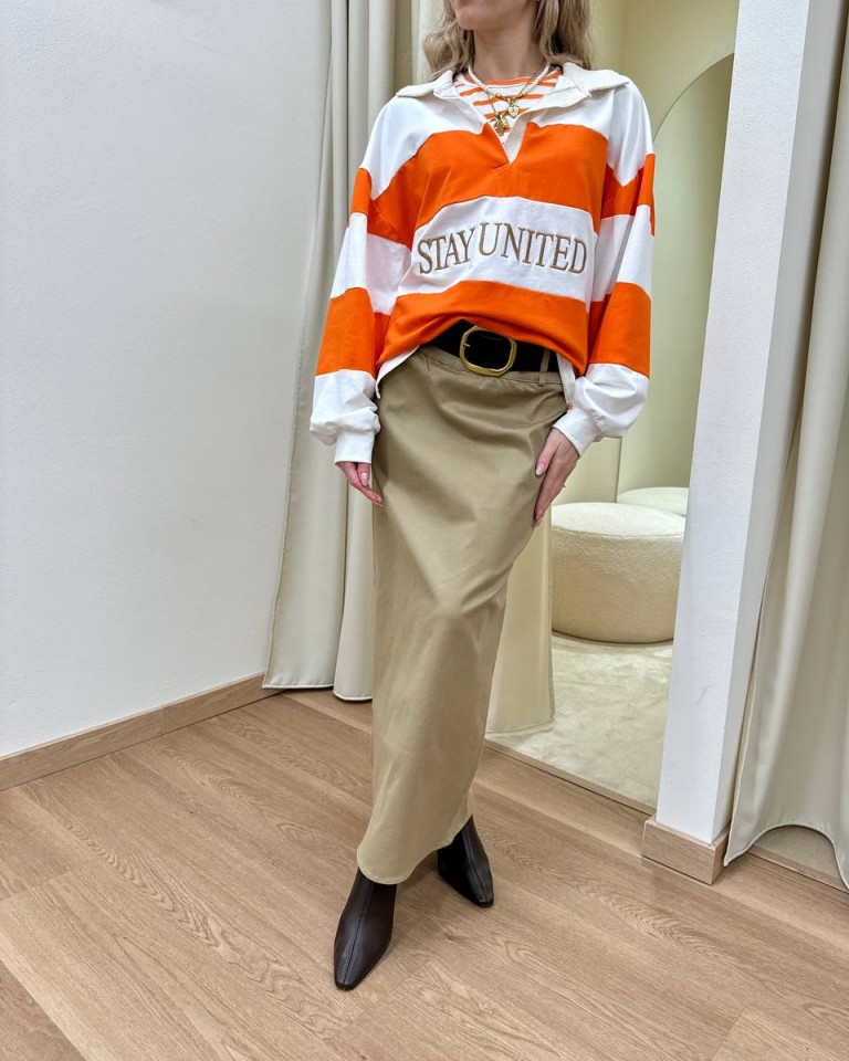 Felpa ricamo righe arancio e panna HaveOne Shop Online Felpa ricamo righe arancio e panna HaveOne