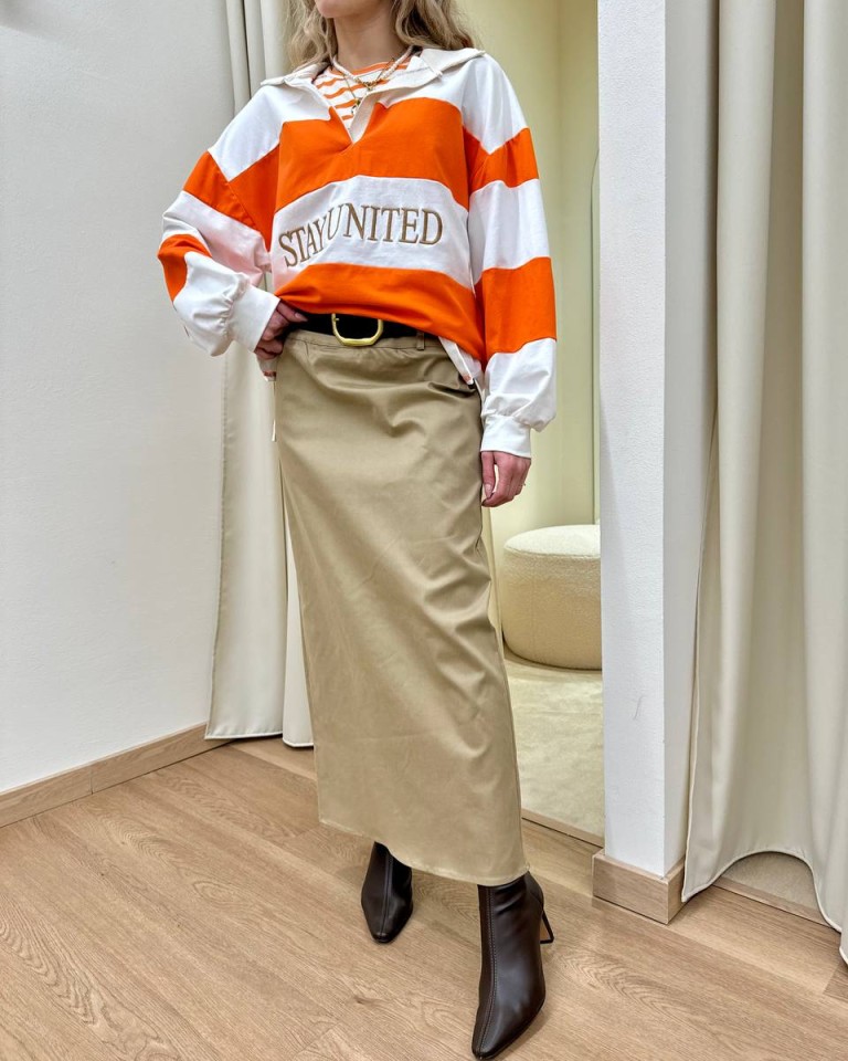 Felpa ricamo righe arancio e panna HaveOne Shop Online Felpa ricamo righe arancio e panna HaveOne