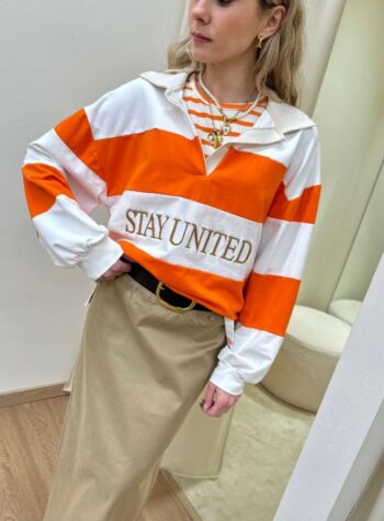 Shop Online Felpa ricamo righe arancio e panna HaveOne