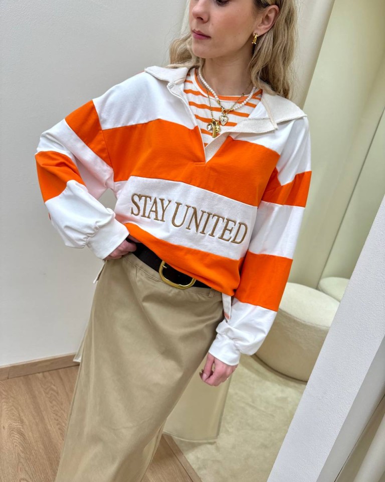 Felpa ricamo righe arancio e panna HaveOne Shop Online Felpa ricamo righe arancio e panna HaveOne