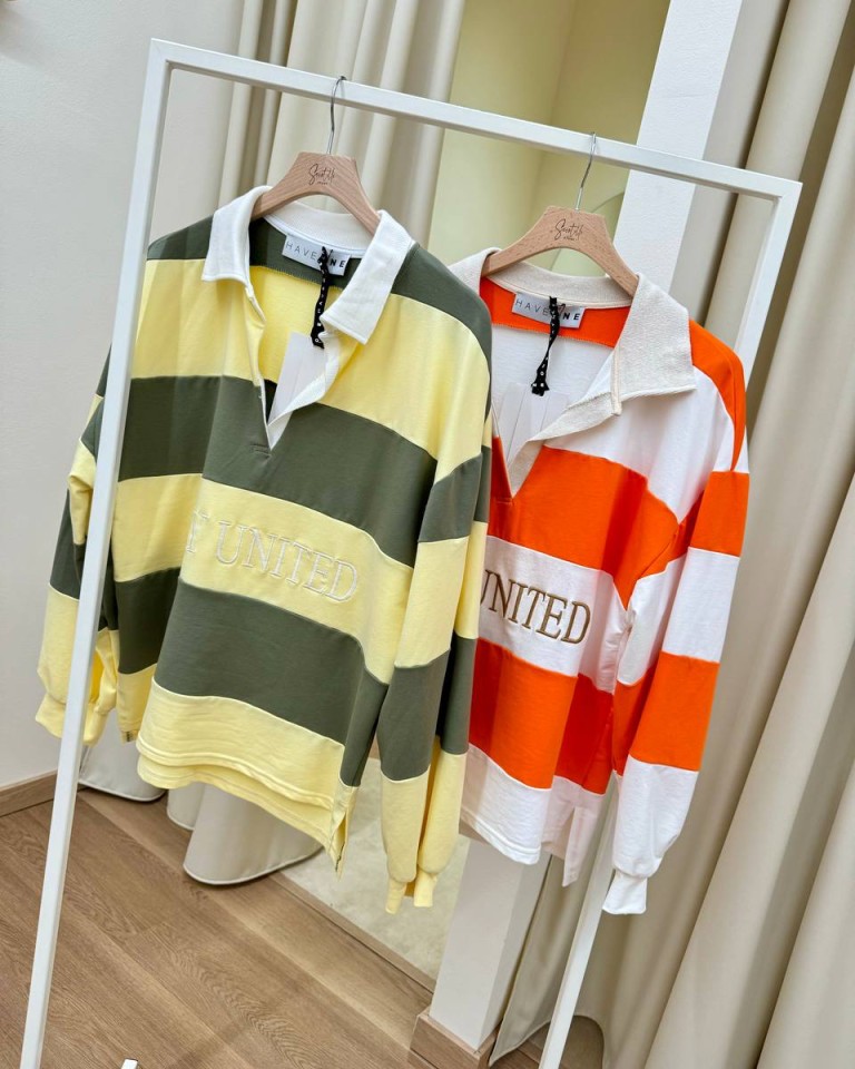 Felpa ricamo righe arancio e panna HaveOne Shop Online Felpa ricamo righe arancio e panna HaveOne