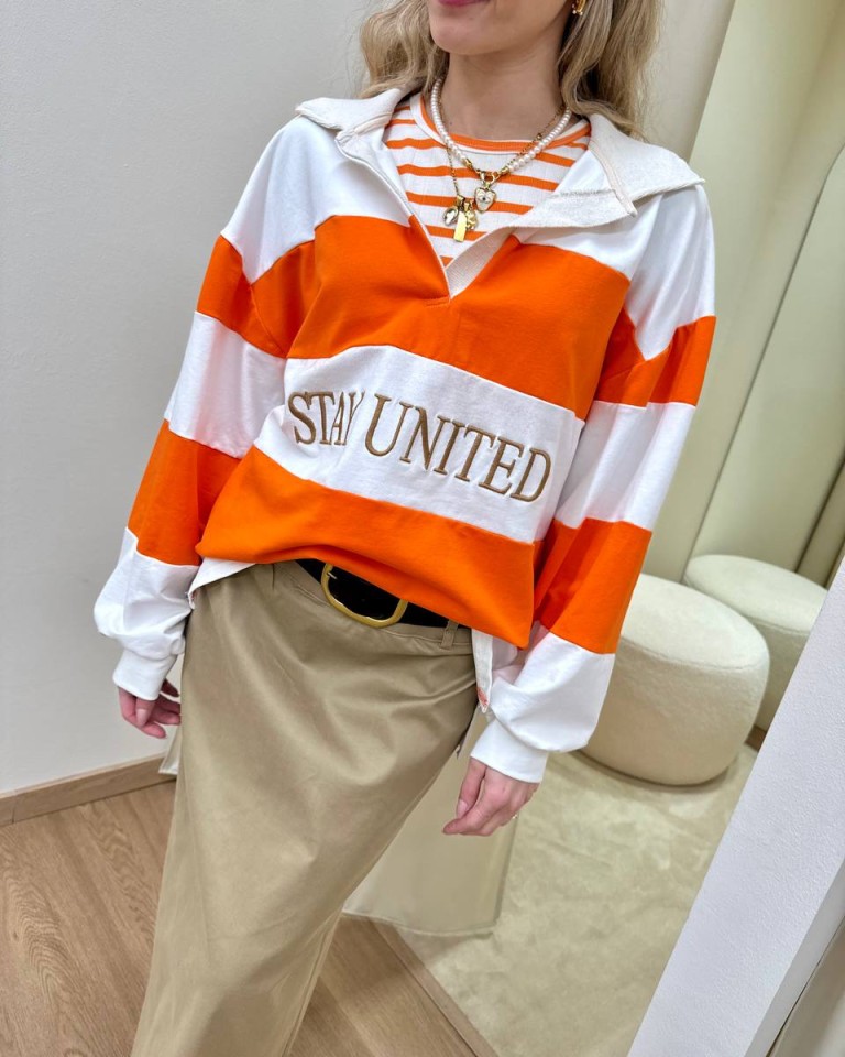 Felpa ricamo righe arancio e panna HaveOne Shop Online Felpa ricamo righe arancio e panna HaveOne