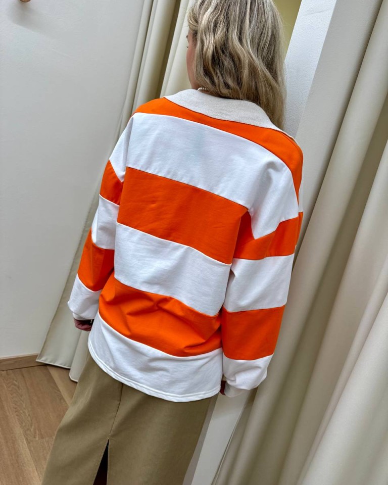 Felpa ricamo righe arancio e panna HaveOne Shop Online Felpa ricamo righe arancio e panna HaveOne