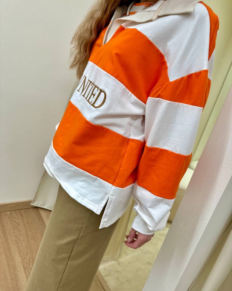 Felpa ricamo righe arancio e panna HaveOne Shop Online Felpa ricamo righe arancio e panna HaveOne