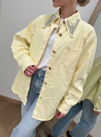 Shop Online Camicia denim giallo pastello strass colletto Susy Mix