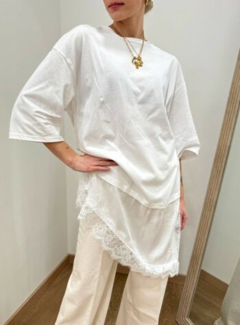 Shop Online T-shirt bianca asimmetrica con pizzo Susy Mix