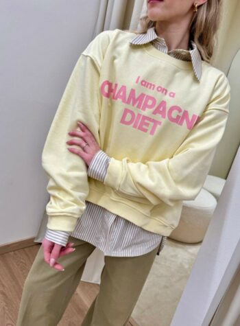Shop Online Felpa over giallino scritta "..Champagne diet" Vicolo