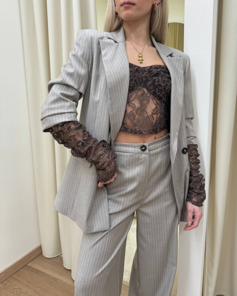 Pantalone palazzo gessato tortora HaveOne Shop Online Pantalone palazzo gessato tortora HaveOne