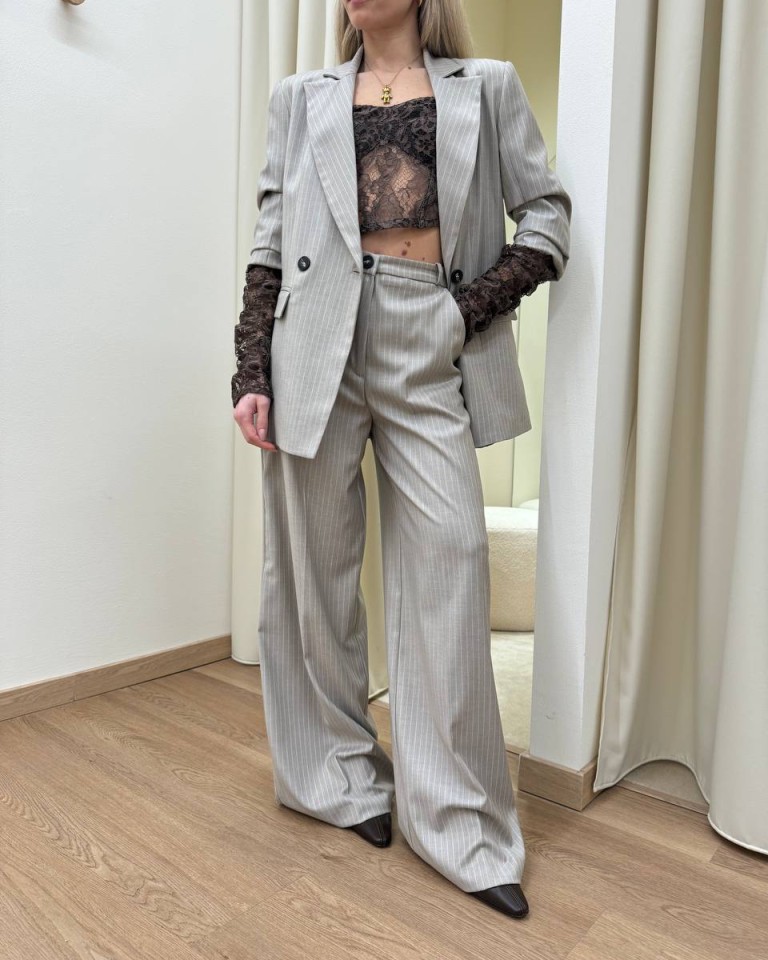 Pantalone palazzo gessato tortora HaveOne Shop Online Pantalone palazzo gessato tortora HaveOne