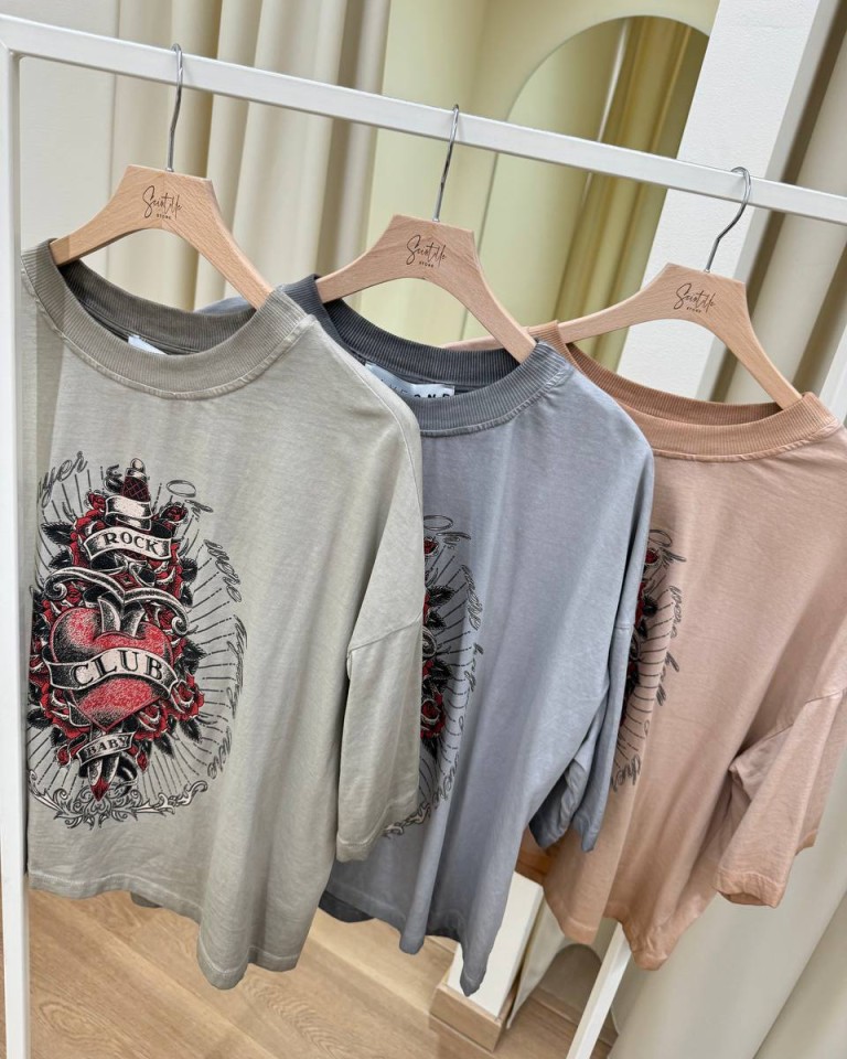 T-shirt oversize grigia stampa cuore HaveOne Shop Online T-shirt oversize grigia stampa cuore HaveOne