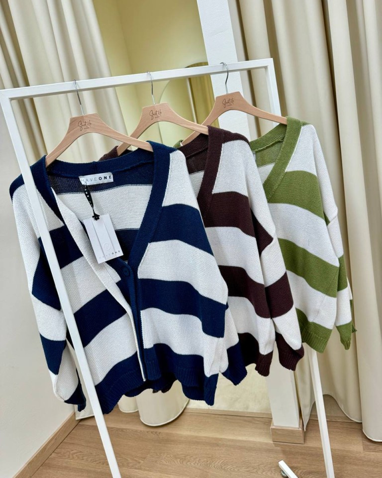 Cardigan righe olio panna laccio HaveOne Shop Online Cardigan righe olio panna laccio HaveOne