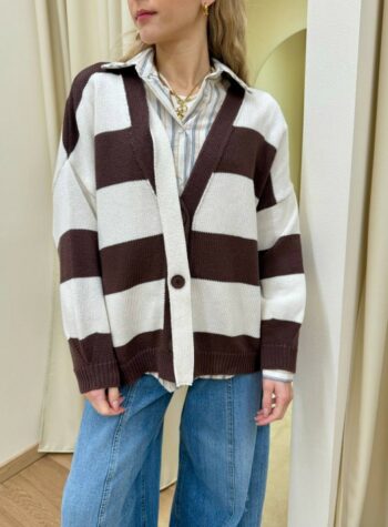 Shop Online Cardigan righe moro panna laccio HaveOne