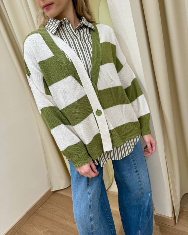 Cardigan righe olio panna laccio HaveOne Shop Online Cardigan righe olio panna laccio HaveOne