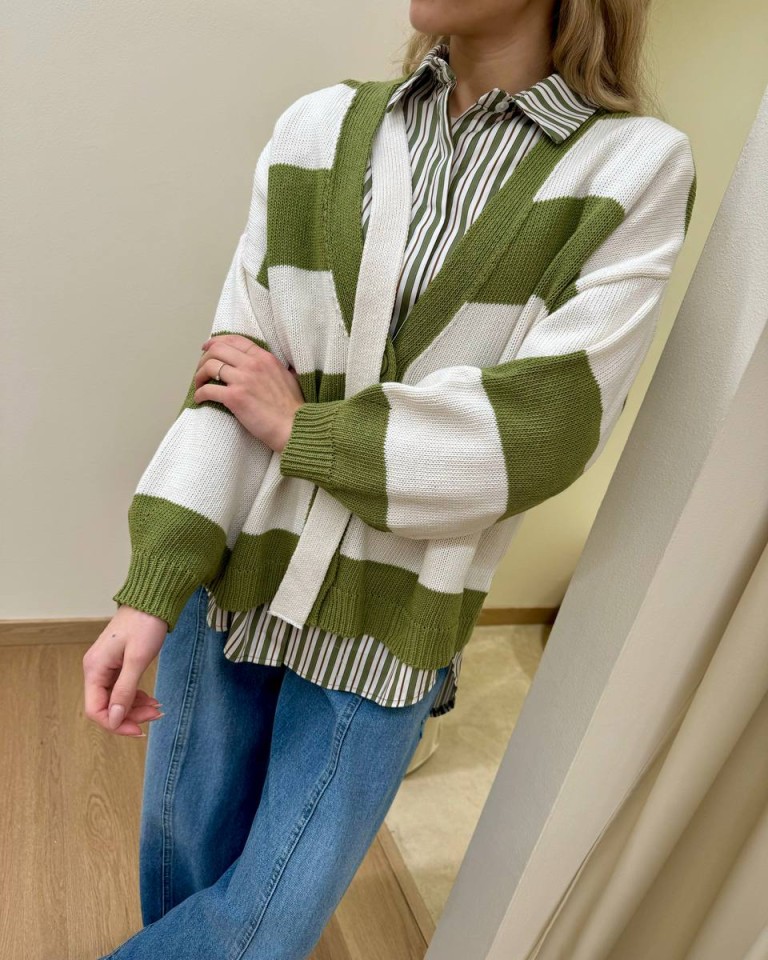 Cardigan righe olio panna laccio HaveOne Shop Online Cardigan righe olio panna laccio HaveOne