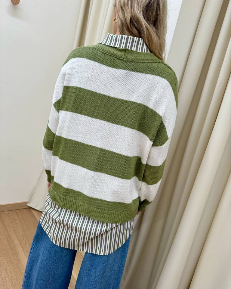 Cardigan righe olio panna laccio HaveOne Shop Online Cardigan righe olio panna laccio HaveOne