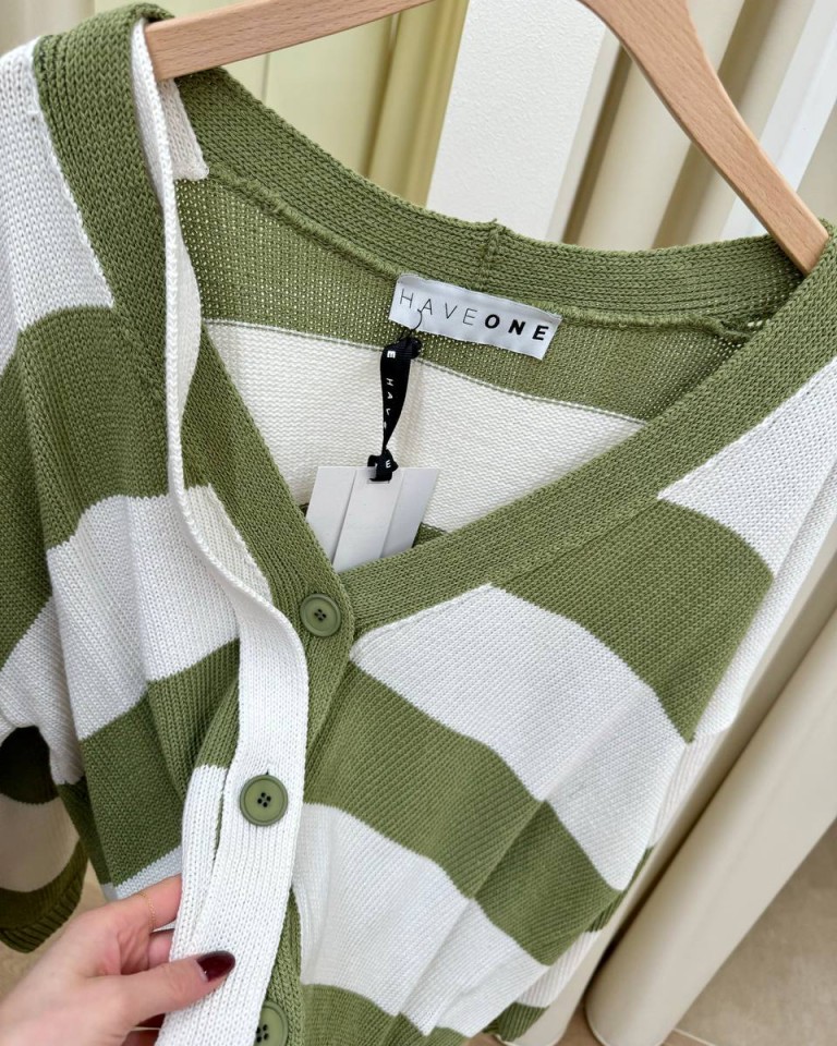 Cardigan righe olio panna laccio HaveOne Shop Online Cardigan righe olio panna laccio HaveOne