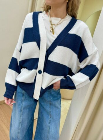 Shop Online Cardigan righe blu panna laccio HaveOne