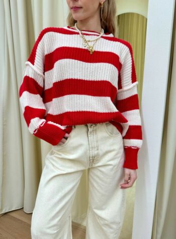 Shop Online Maglione scatoletta righe panna rosso HaveOne