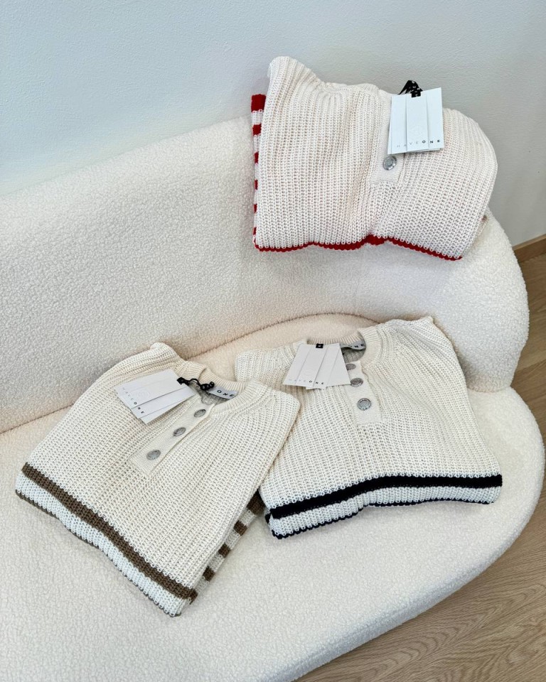 Maglione bottoni righe panna nocciola HaveOne Shop Online Maglione bottoni righe panna nocciola HaveOne