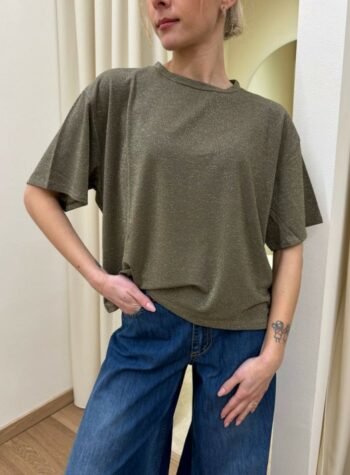 Shop Online T-shirt basic verde militare con lurex Kontatto