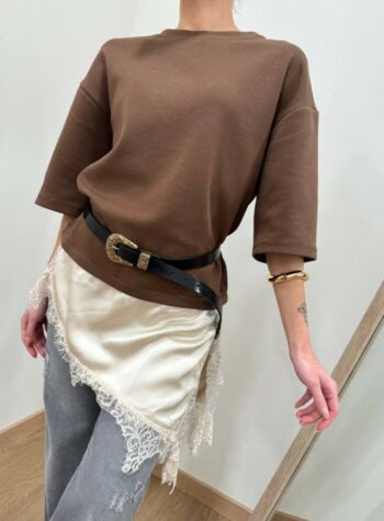 Shop Online T-shirt grigio moro inserto raso e pizzo HaveOne