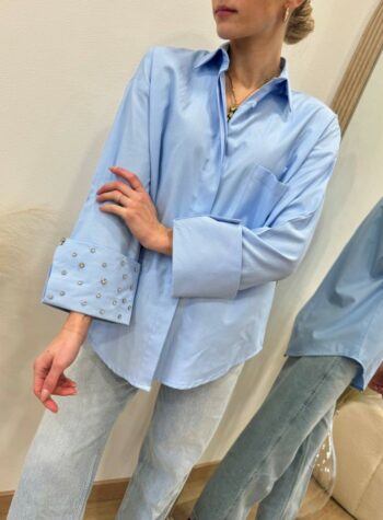 Shop Online Camicia oxford celeste con strass Susy Mix