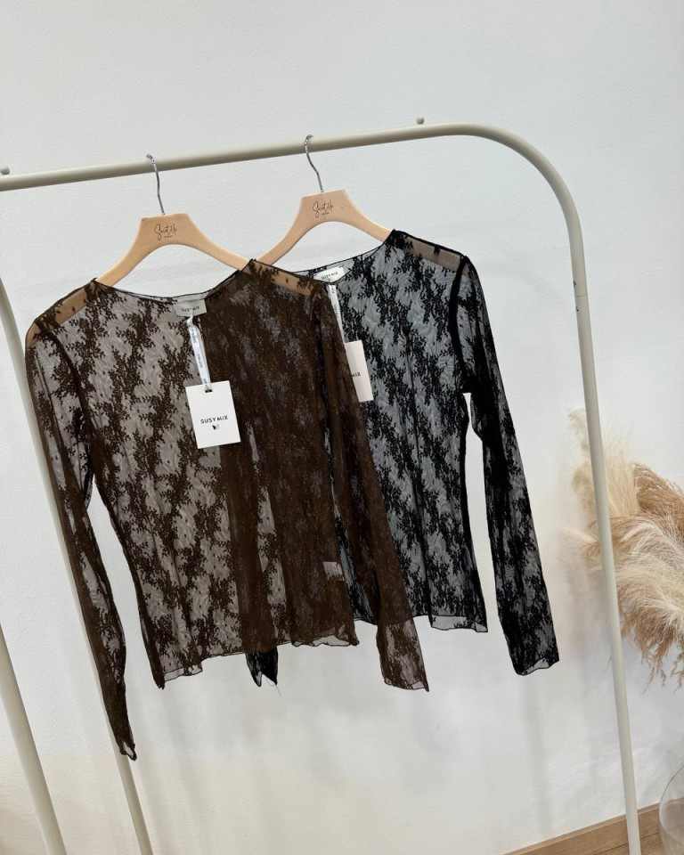 Maglia in pizzo nera Susy Mix Shop Online Maglia in pizzo nera Susy Mix