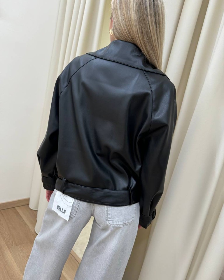 Trench corto ecopelle nero HaveOne Shop Online Trench corto ecopelle nero HaveOne