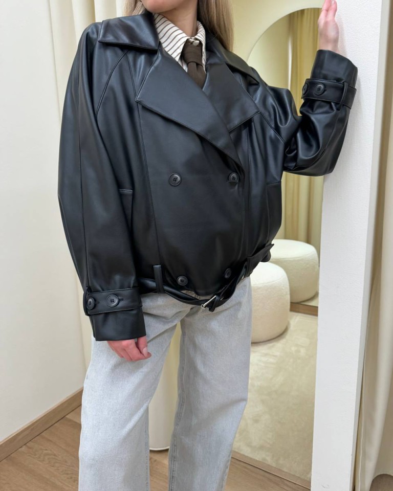 Trench corto ecopelle nero HaveOne Shop Online Trench corto ecopelle nero HaveOne