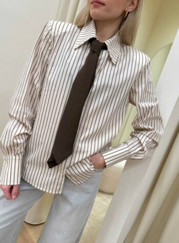 Shop Online Camicia righe burro nocciola con cravatta HaveOne