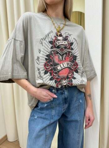 Shop Online T-shirt oversize sabbia stampa cuore HaveOne