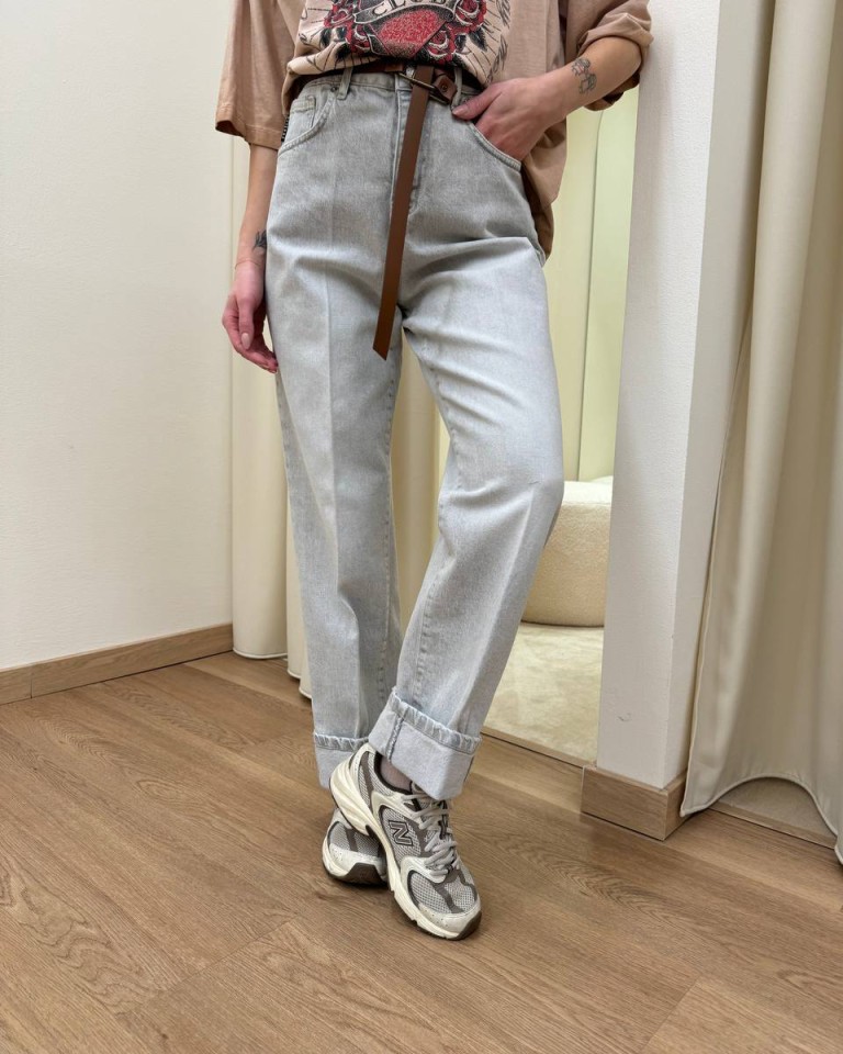 Jeans Mandy grigio chiaro cintura HaveOne Shop Online Jeans Mandy grigio chiaro cintura HaveOne