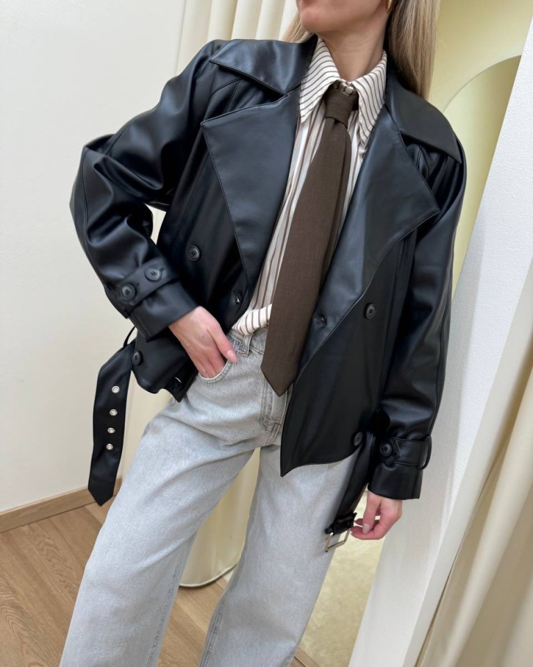 Trench corto ecopelle nero HaveOne Shop Online Trench corto ecopelle nero HaveOne