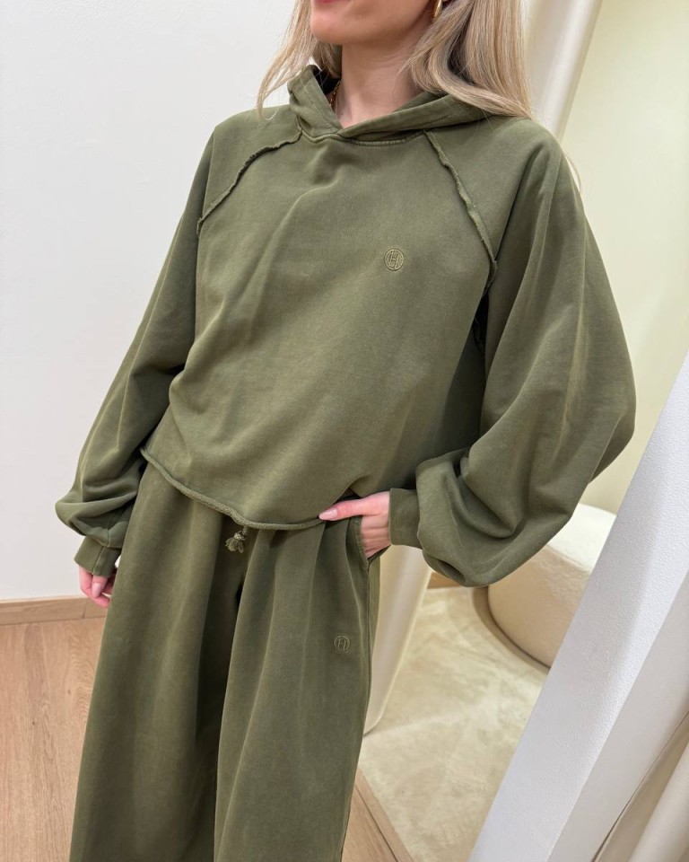 Felpa crop cappuccio olio HaveOne Shop Online Felpa crop cappuccio olio HaveOne