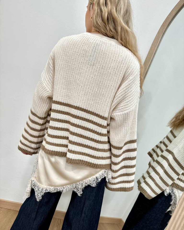 Maglione bottoni righe panna nocciola HaveOne Shop Online Maglione bottoni righe panna nocciola HaveOne