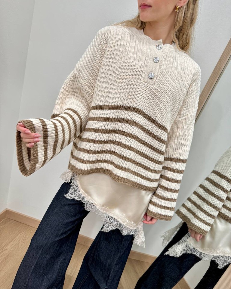 Maglione bottoni righe panna nocciola HaveOne Shop Online Maglione bottoni righe panna nocciola HaveOne