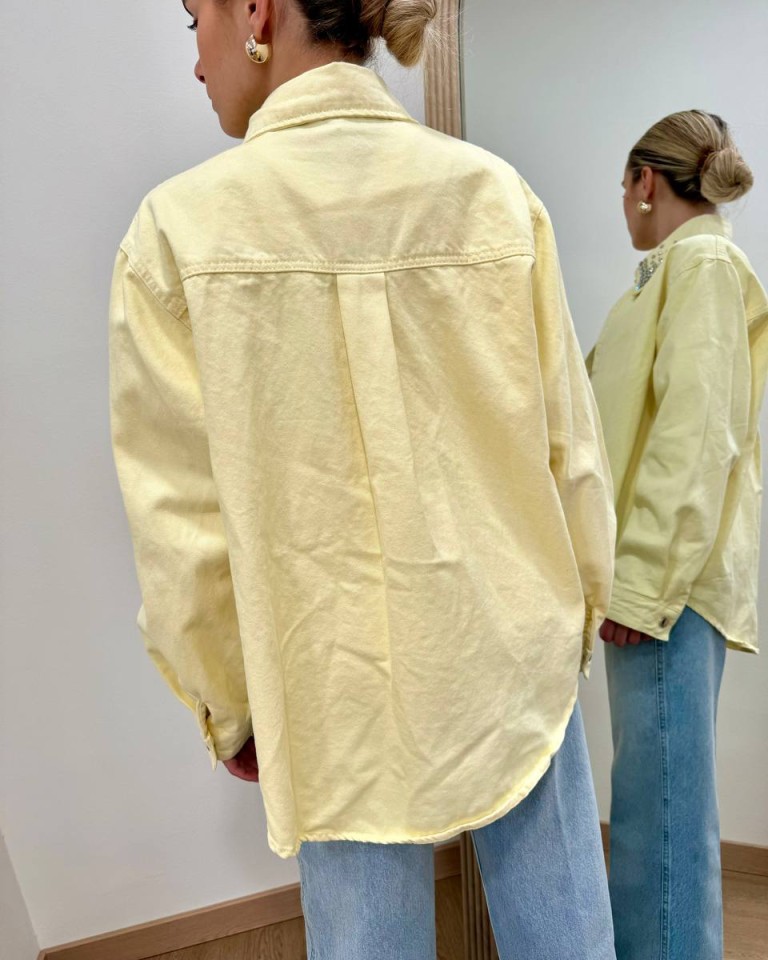 Camicia denim giallo pastello strass colletto Susy Mix Shop Online Camicia denim giallo pastello strass colletto Susy Mix