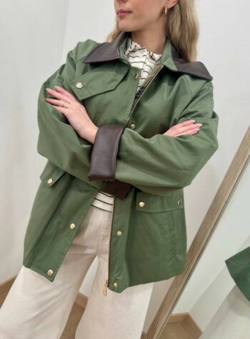 Shop Online Trench corto verde militare collo ecopelle Vicolo