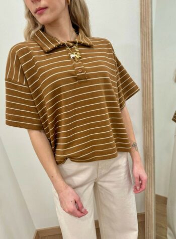 Shop Online Polo righe manica corta tabacco Vicolo
