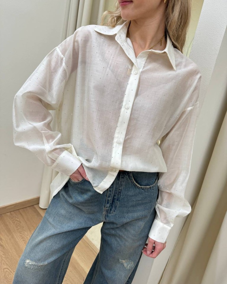 Camicia strass semitrasparente avorio Kontatto Shop Online Camicia strass semitrasparente avorio Kontatto