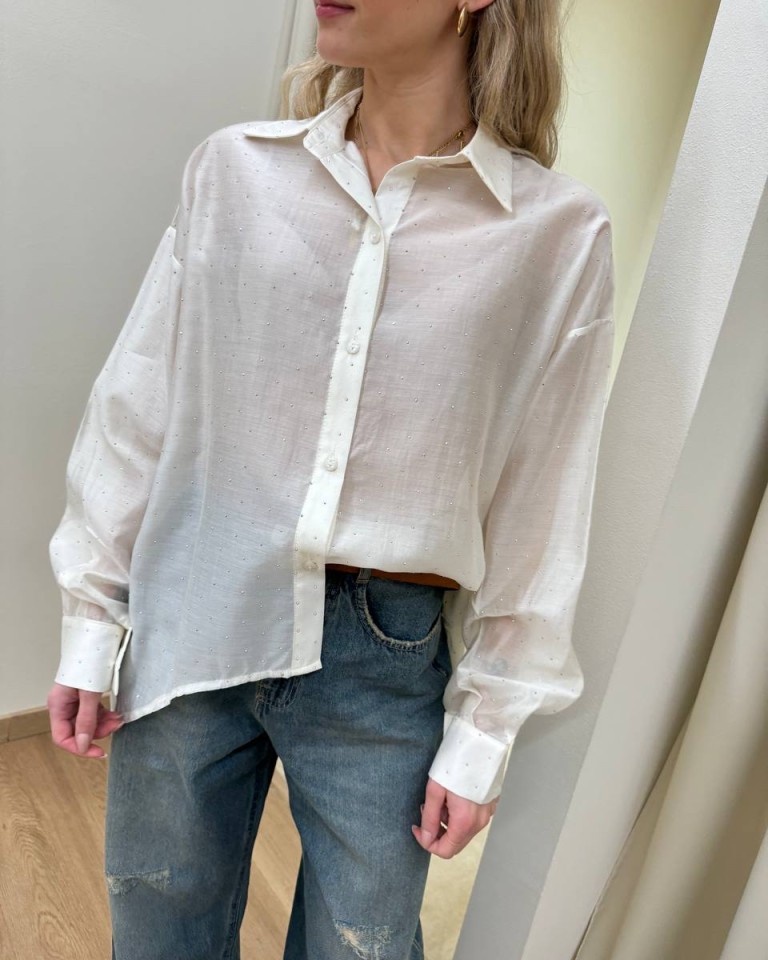 Camicia strass semitrasparente avorio Kontatto Shop Online Camicia strass semitrasparente avorio Kontatto