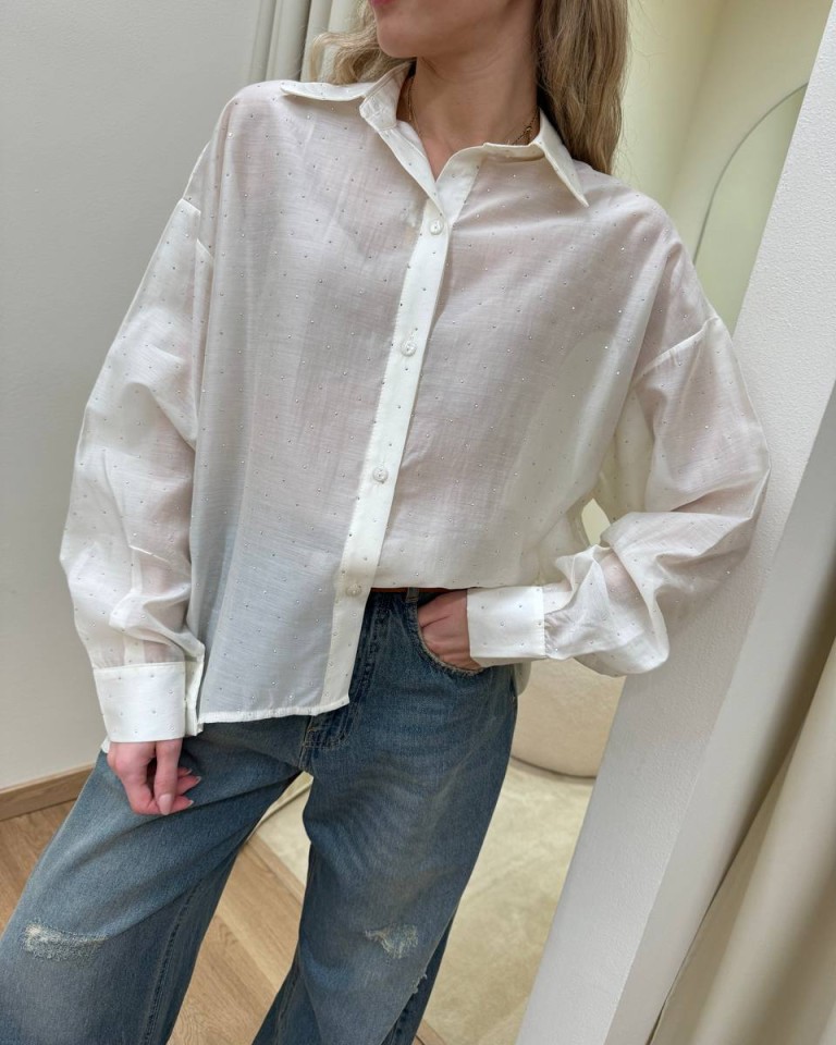 Camicia strass semitrasparente avorio Kontatto Shop Online Camicia strass semitrasparente avorio Kontatto