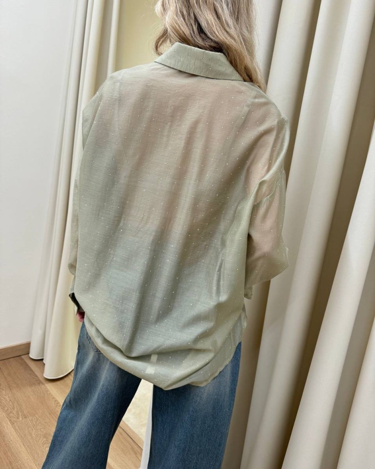 Camicia strass semitrasparente salvia Kontatto Shop Online Camicia strass semitrasparente salvia Kontatto